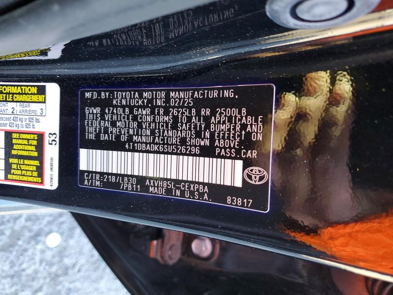 51660846 :رقم المزاد ، 4T1DBADK6SU526296 vin ، 2025 Toyota Camry مزاد بيع