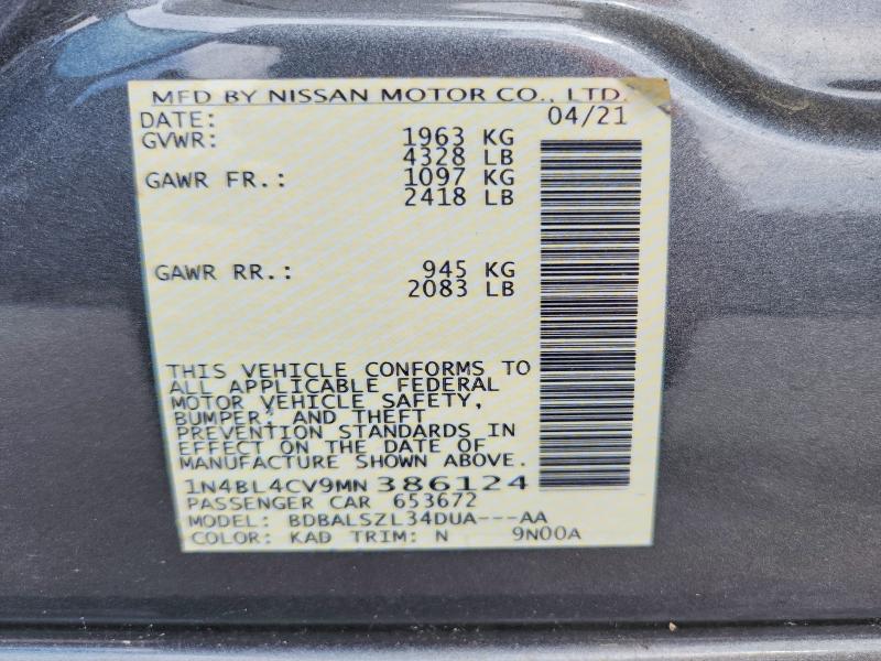 Продажа на аукционе авто 2021 Nissan Altima, vin: 1N4BL4CV9MN386124, номер лота: 50640866
