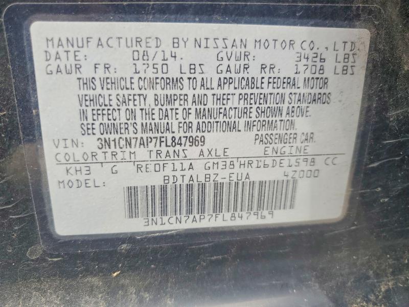 Aukcja sprzedaży 2015 Nissan Versa, vin: 3N1CN7AP7FL847969, numer aukcji: 50452946