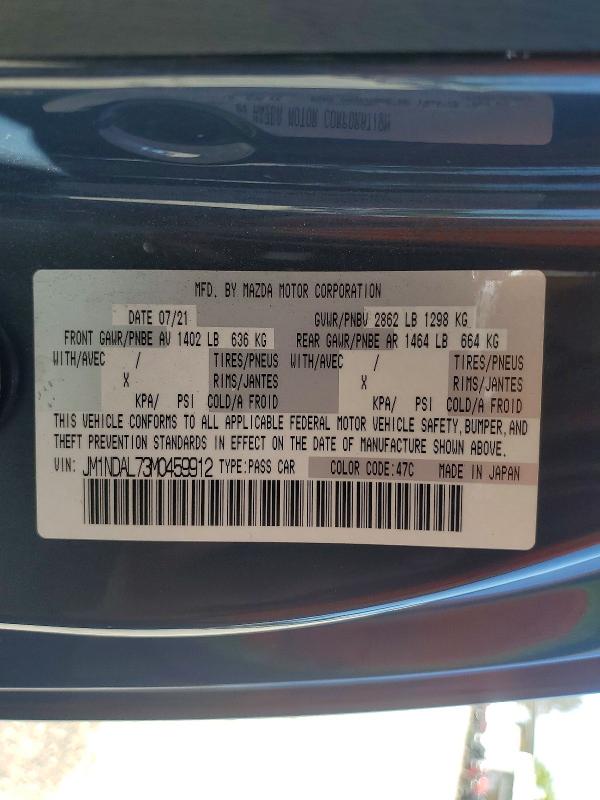 51016066 :رقم المزاد ، JM1NDAL73M0459912 vin ، 2021 Mazda Mx-5 Miata مزاد بيع