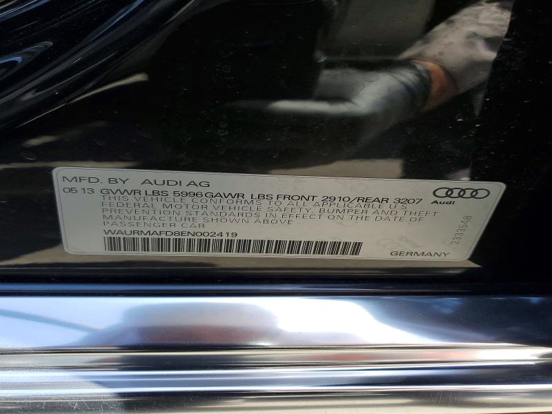 Aukcja sprzedaży 2014 Audi A8, vin: WAURMAFD8EN002419, numer aukcji: 48919046
