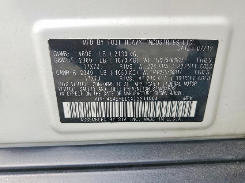 2013 Subaru Outback მანქანა იყიდება აუქციონზე, vin: 4S4BRELCXD2211004, აუქციონის ნომერი: 48265356