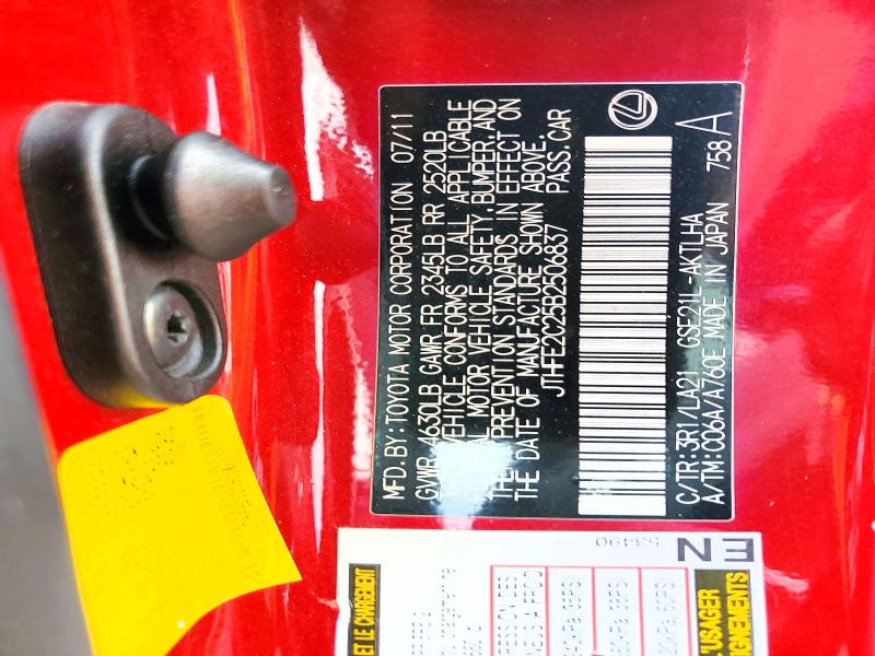 50715716 :رقم المزاد ، JTHFE2C25B2506837 vin ، 2011 Lexus Is مزاد بيع