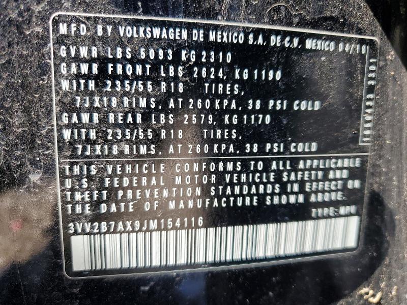 Aukcja sprzedaży 2018 Volkswagen Tiguan, vin: 3VV2B7AX9JM154116, numer aukcji: 50687106