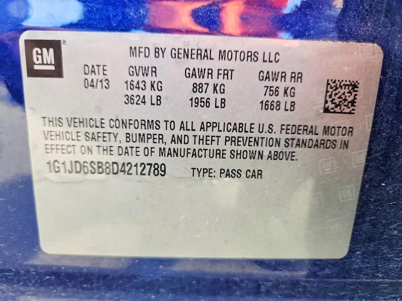 2013 Chevrolet Sonic მანქანა იყიდება აუქციონზე, vin: 1G1JD6SB8D4212789, აუქციონის ნომერი: 51004056