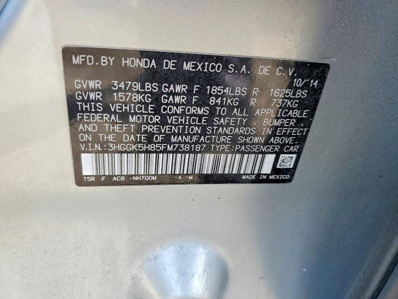 52051866 :رقم المزاد ، 3HGGK5H85FM738187 vin ، 2015 Honda Fit مزاد بيع