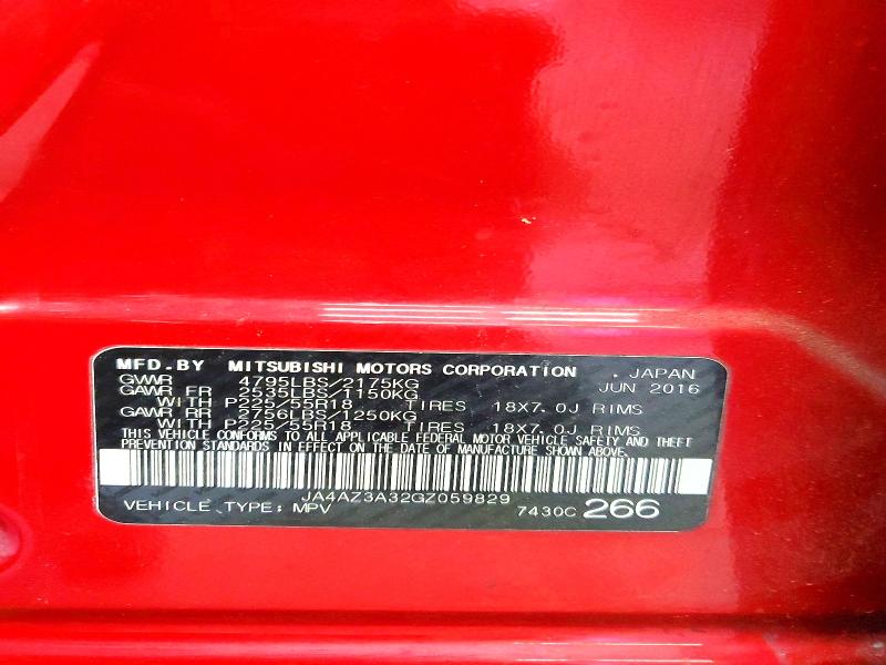 51463706 :رقم المزاد ، JA4AZ3A32GZ059829 vin ، 2016 Mitsubishi Outlander مزاد بيع