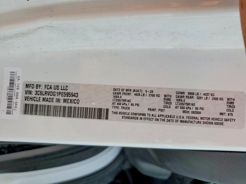 49815586 :رقم المزاد ، 3C6LRVDG1PE595943 vin ، 2023 Ram Promaster 2500 مزاد بيع
