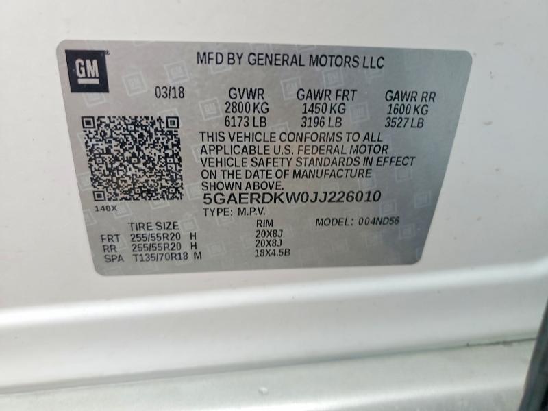 Продаж на аукціоні авто 2018 Buick Enclave, vin: 5GAERDKW0JJ226010, номер лоту: 49617726