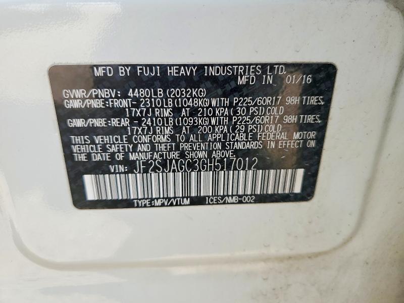 51904116 :رقم المزاد ، JF2SJAGC3GH517012 vin ، 2016 Subaru Forester مزاد بيع