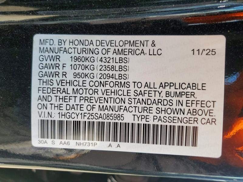 50913946 :رقم المزاد ، 1HGCY1F25SA085985 vin ، 2025 Honda Accord مزاد بيع