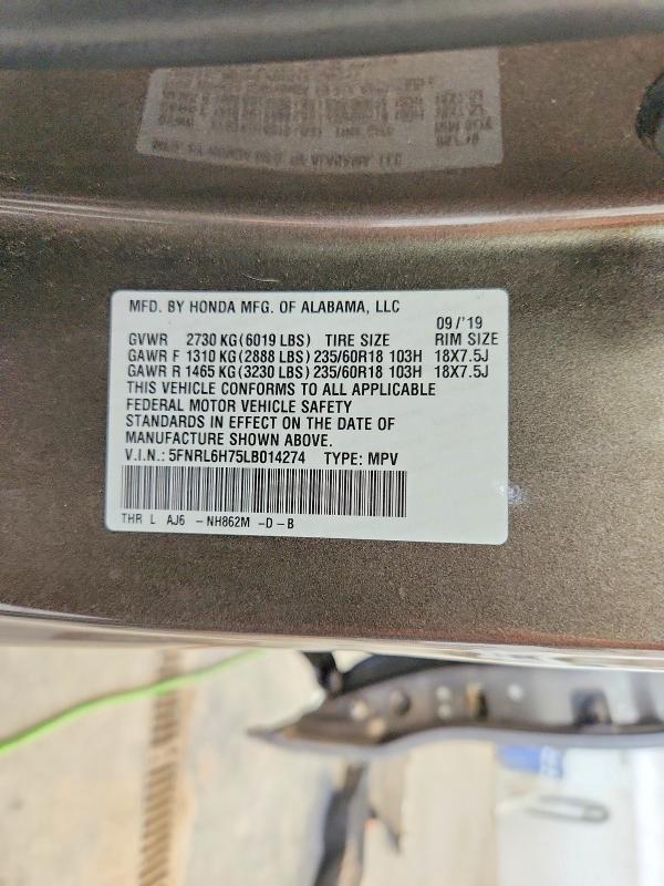 49454926 :رقم المزاد ، 5FNRL6H75LB014274 vin ، 2020 Honda Odyssey مزاد بيع