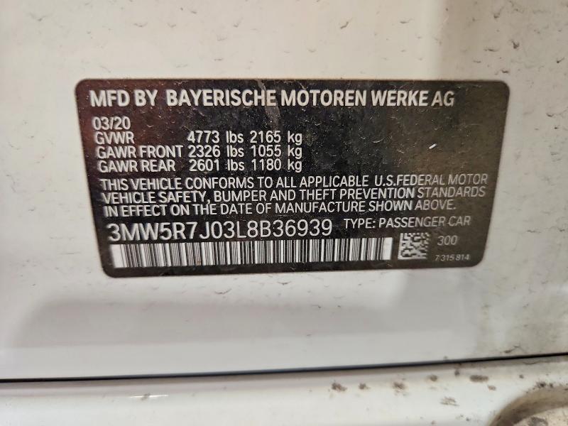 Продаж на аукціоні авто 2020 Bmw 330xi, vin: 3MW5R7J03L8B36939, номер лоту: 50093496