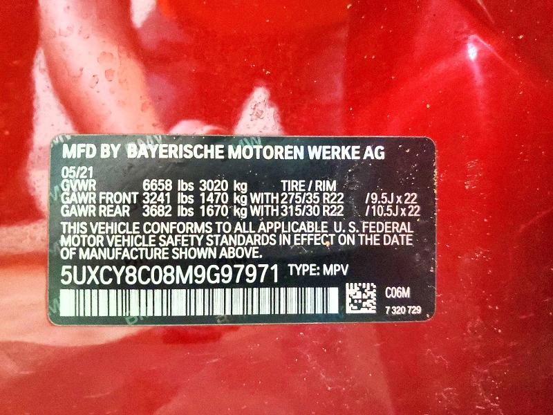 49935486 :رقم المزاد ، 5UXCY8C08M9G97971 vin ، 2021 Bmw X6 مزاد بيع
