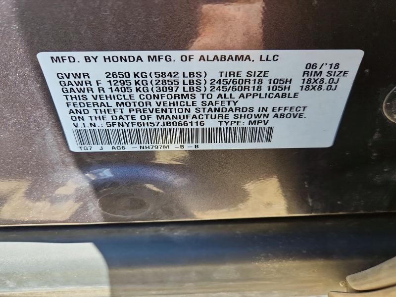 Aukcja sprzedaży 2018 Honda Pilot, vin: 5FNYF6H57JB066116, numer aukcji: 50796506