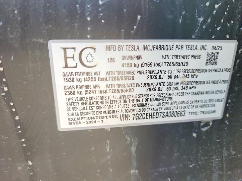 2025 Tesla Cybertruck მანქანა იყიდება აუქციონზე, vin: 7G2CEHED7SA080663, აუქციონის ნომერი: 49231356