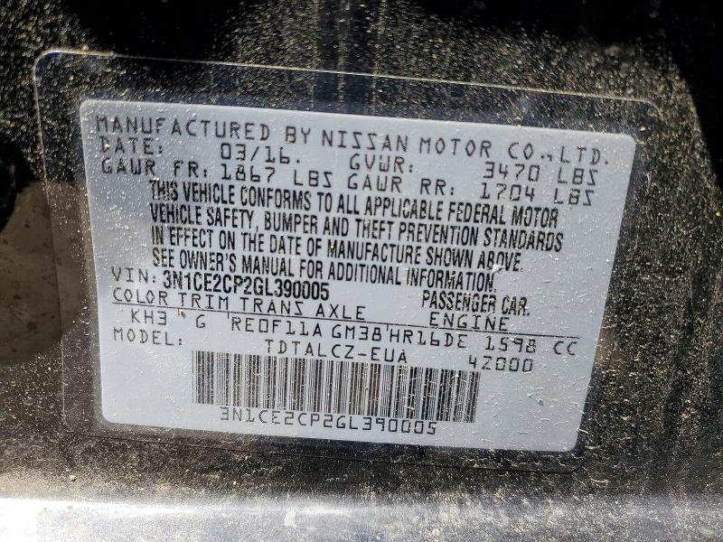 50683586 :رقم المزاد ، 3N1CE2CP2GL390005 vin ، 2016 Nissan Versa Note مزاد بيع