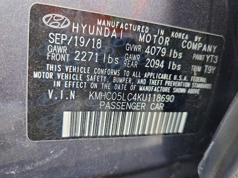 50710436 :رقم المزاد ، KMHC05LC4KU118690 vin ، 2019 Hyundai Ioniq مزاد بيع