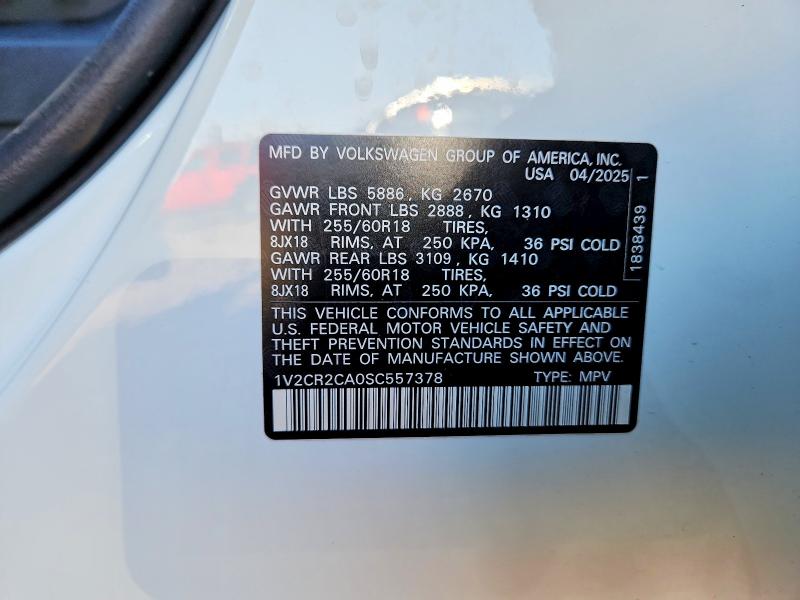 51884406 :رقم المزاد ، 1V2CR2CA0SC557378 vin ، 2025 Volkswagen Atlas مزاد بيع