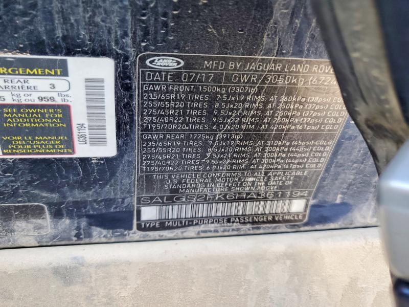 48479006 :رقم المزاد ، SALGS2FK6HA361194 vin ، 2017 Land Rover Range Rover مزاد بيع