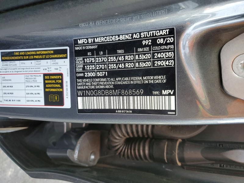 2021 Mercedes-benz Glc მანქანა იყიდება აუქციონზე, vin: W1N0G8DB8MF868569, აუქციონის ნომერი: 48982586