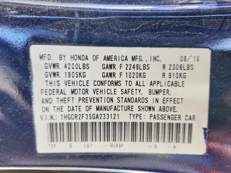Продажа на аукционе авто 2016 Honda Accord, vin: 1HGCR2F35GA233121, номер лота: 51527216