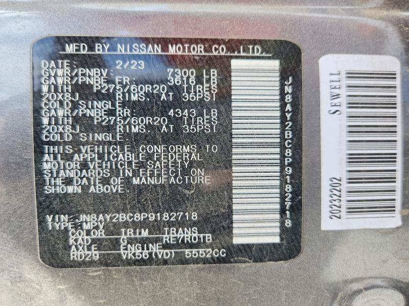 49047526 :رقم المزاد ، JN8AY2BC8P9182718 vin ، 2023 Nissan Armada مزاد بيع