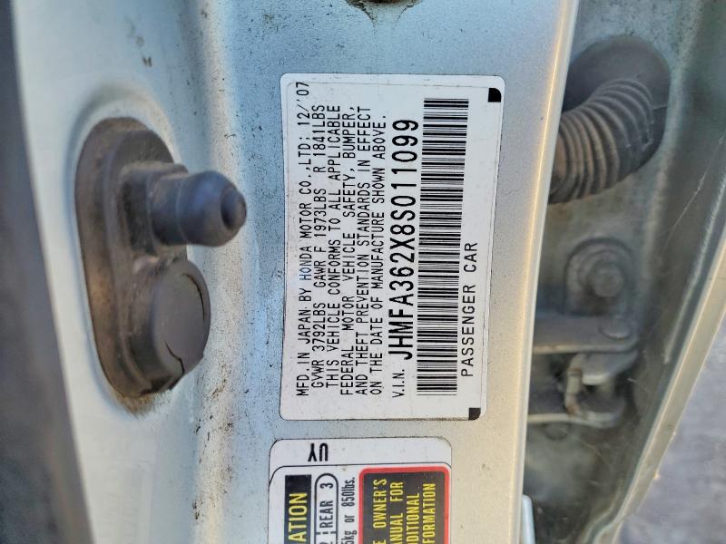 2008 Honda Civic მანქანა იყიდება აუქციონზე, vin: JHMFA362X8S011099, აუქციონის ნომერი: 50996776