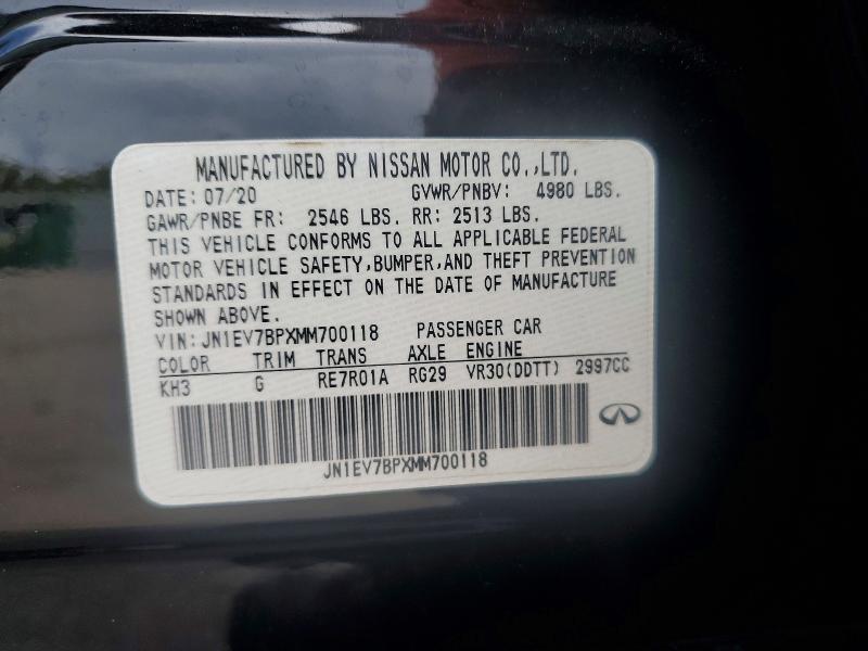 2021 Infiniti Q50 მანქანა იყიდება აუქციონზე, vin: JN1EV7BPXMM700118, აუქციონის ნომერი: 48755476