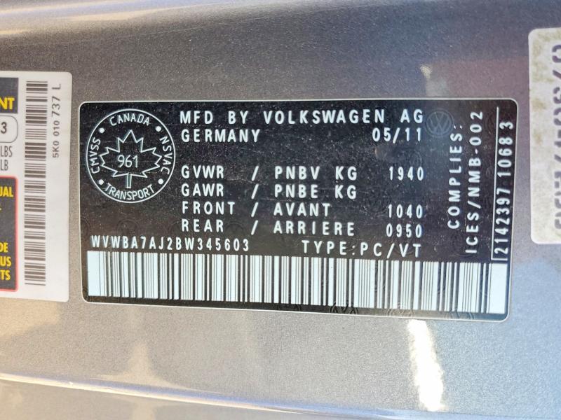 Aukcja sprzedaży 2011 Volkswagen Golf, vin: WVWBA7AJ2BW345603, numer aukcji: 51105266