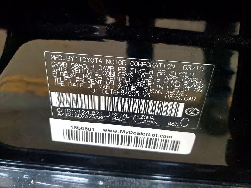 48598166 :رقم المزاد ، JTHDL1EF8A5001931 vin ، 2010 Lexus Ls 460 مزاد بيع