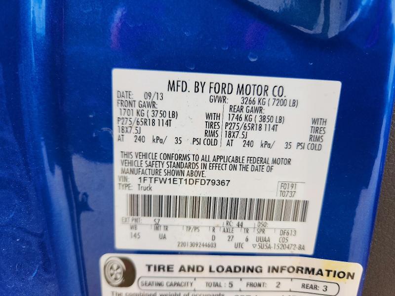 48212286 :رقم المزاد ، 1FTFW1ET1DFD79367 vin ، 2013 Ford F150 مزاد بيع