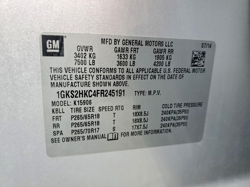 2015 Gmc Yukon Xl მანქანა იყიდება აუქციონზე, vin: 1GKS2HKC4FR245191, აუქციონის ნომერი: 47450916