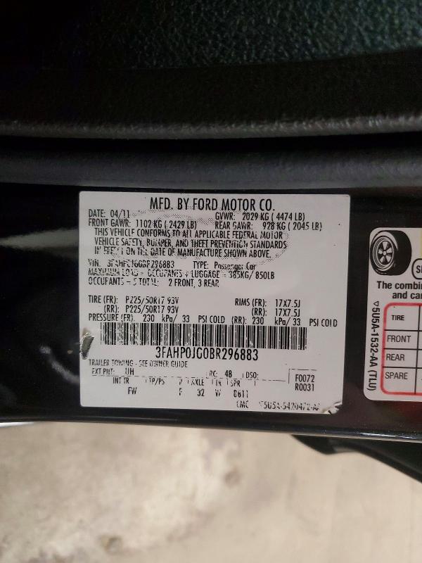 Aukcja sprzedaży 2011 Ford Fusion, vin: 3FAHP0JG0BR296883, numer aukcji: 50802946
