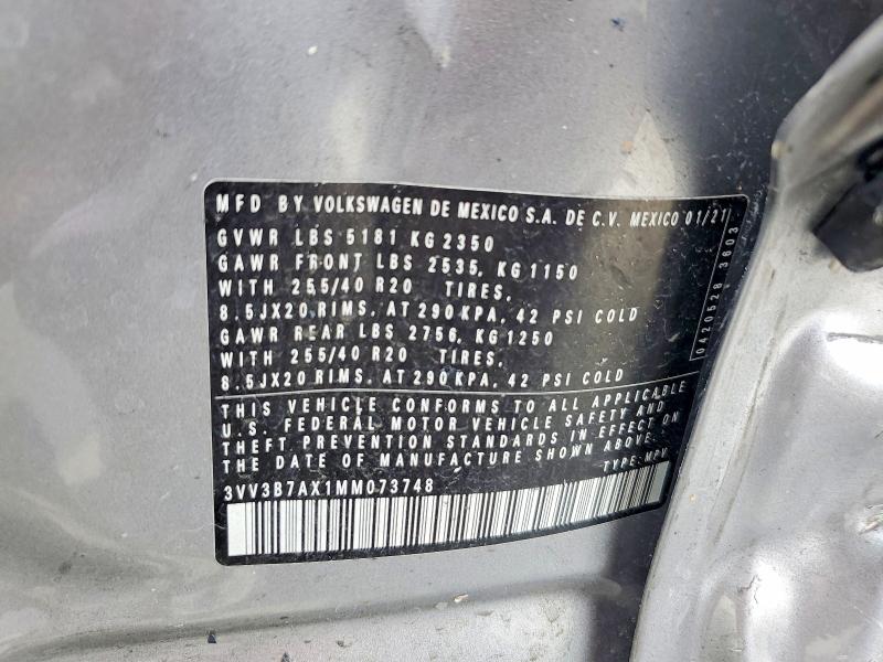 Продаж на аукціоні авто 2021 Volkswagen Tiguan, vin: 3VV3B7AX1MM073748, номер лоту: 49485476