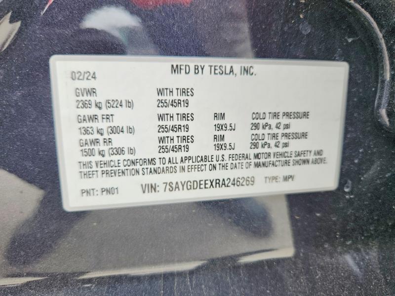 50978226 :رقم المزاد ، 7SAYGDEEXRA246269 vin ، 2024 Tesla Model Y مزاد بيع