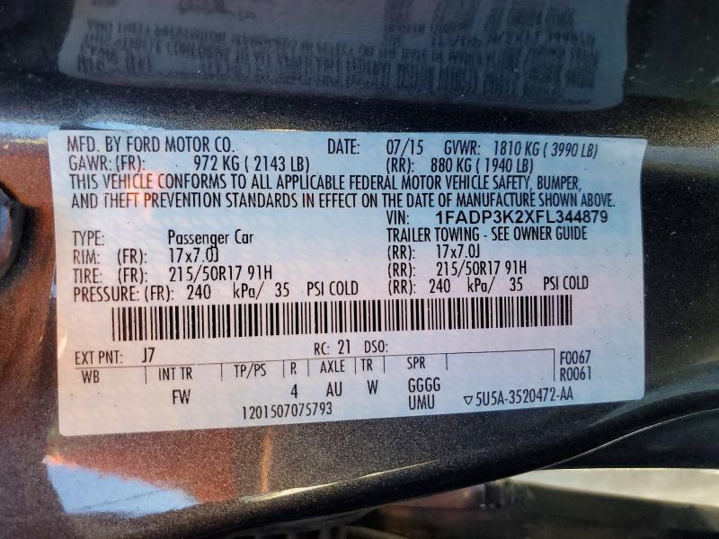 Auction sale of the 2015 Ford Focus, vin: 1FADP3K2XFL344879, lot number: 49292386