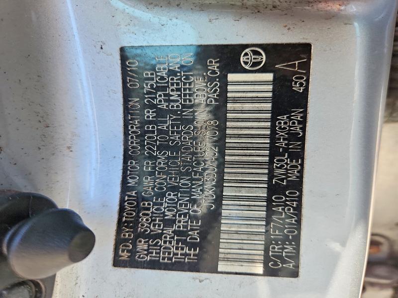 49623466 :رقم المزاد ، JTDKN3DUXA0217078 vin ، 2010 Toyota Prius مزاد بيع
