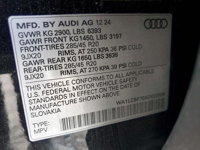 50128406 :رقم المزاد ، WA1LCBF70SD022039 vin ، 2025 Audi Q7 مزاد بيع