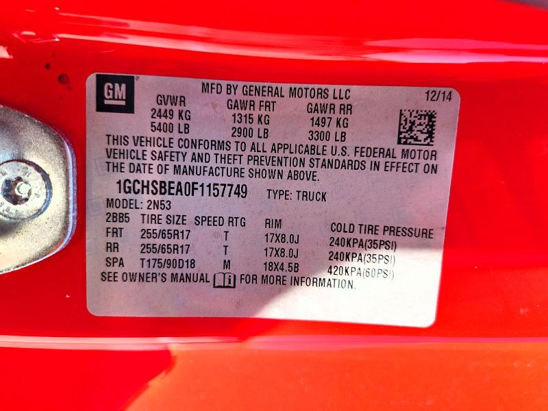 Aukcja sprzedaży 2015 Chevrolet Colorado, vin: 1GCHSBEA0F1157749, numer aukcji: 51035866