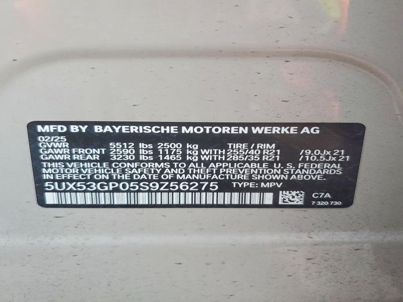 2025 Bmw X3 მანქანა იყიდება აუქციონზე, vin: 5UX53GP05S9Z56275, აუქციონის ნომერი: 51658856