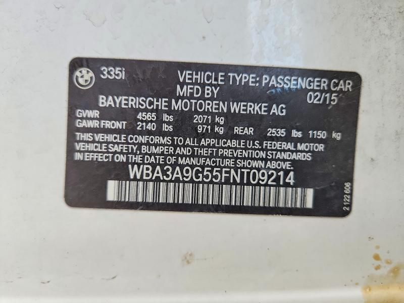 2015 Bmw 335 მანქანა იყიდება აუქციონზე, vin: WBA3A9G55FNT09214, აუქციონის ნომერი: 50758826