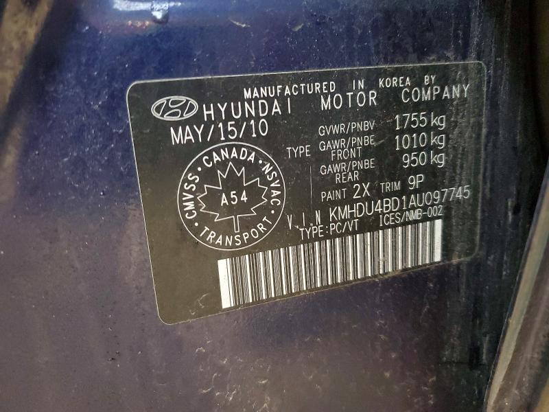 Продажа на аукционе авто 2010 Hyundai Elantra, vin: KMHDU4BD1AU097745, номер лота: 46756376
