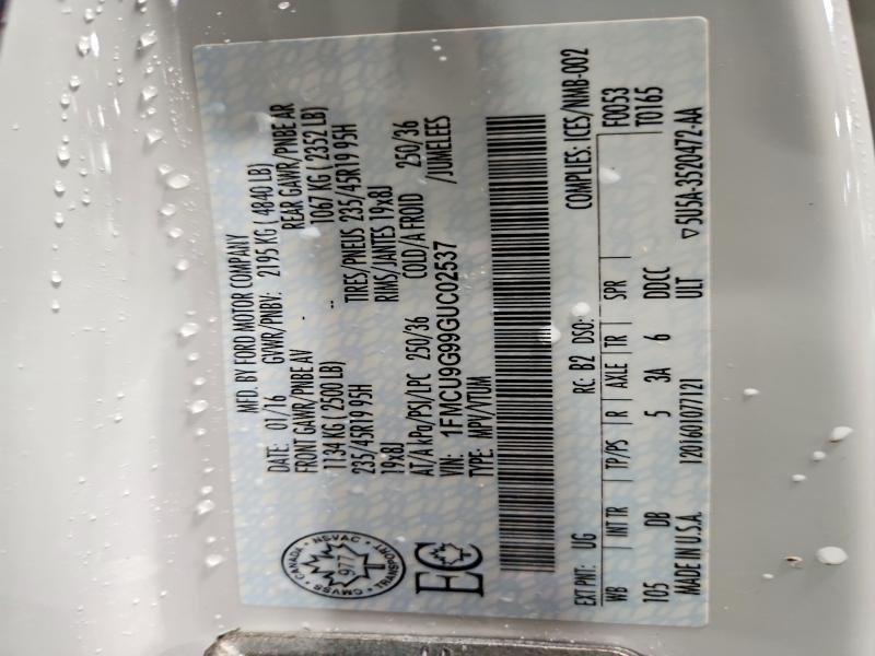 51568916 :رقم المزاد ، 1FMCU9G99GUC02537 vin ، 2016 Ford Escape مزاد بيع