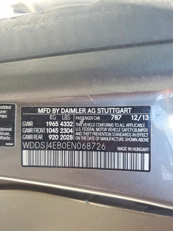 Продажа на аукционе авто 2014 Mercedes-benz Cla, vin: WDDSJ4EB0EN068726, номер лота: 51694916