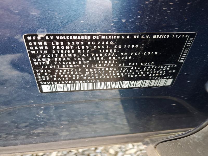 2020 Volkswagen Tiguan მანქანა იყიდება აუქციონზე, vin: 3VV1B7AX0LM060186, აუქციონის ნომერი: 49334726