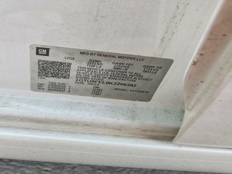 51186496 :رقم المزاد ، 1GTU9FEL0KZ206382 vin ، 2019 Gmc Sierra مزاد بيع