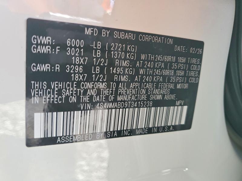 Продажа на аукционе авто 2026 Subaru Ascent, vin: 4S4WMABD9T3415238, номер лота: 50760746