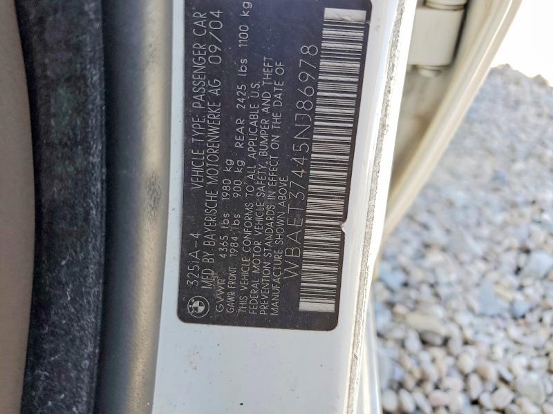 51110436 :رقم المزاد ، WBAET37445NJ86978 vin ، 2005 Bmw 325 مزاد بيع