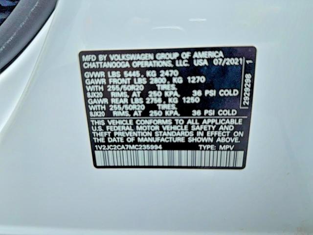 Продажа на аукционе авто 2021 Volkswagen Atlas Cross Sport, vin: 1V2JC2CA7MC235994, номер лота: 51851686